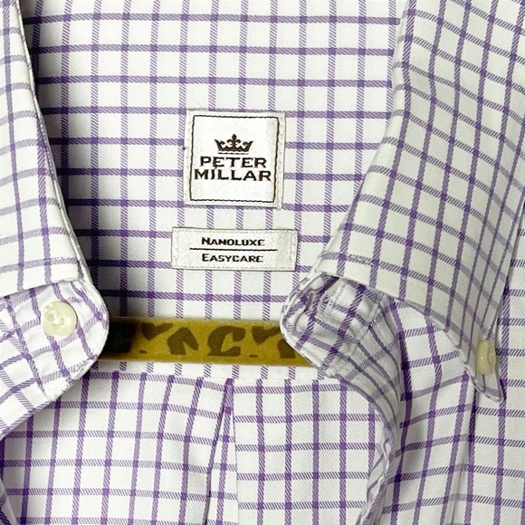 Peter Millar TCU button down purple and white checked size Large - Picture 4 of 4